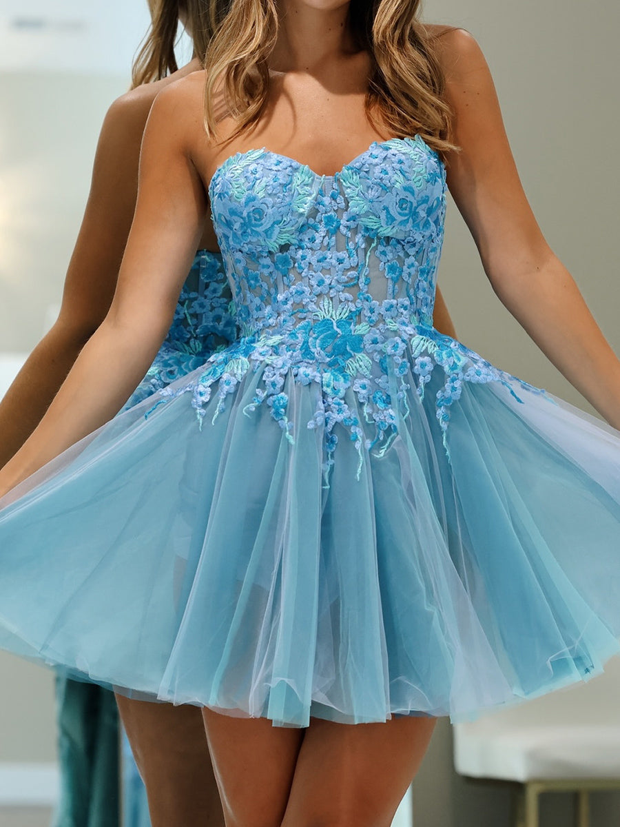A-line Sweetheart Appliques Lace Short/Mini Tulle Corset Dress