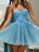A-line Sweetheart Appliques Lace Short/Mini Tulle Corset Dress