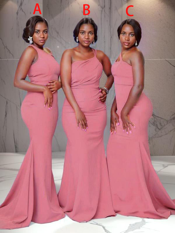 Sheath One-Shoulder Pleated Sweep Train Stretch Crepe Bridesmaid Dress