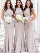 Sheath Illusion Ruffles Sweep Train Stretch Crepe Bridesmaid Dress