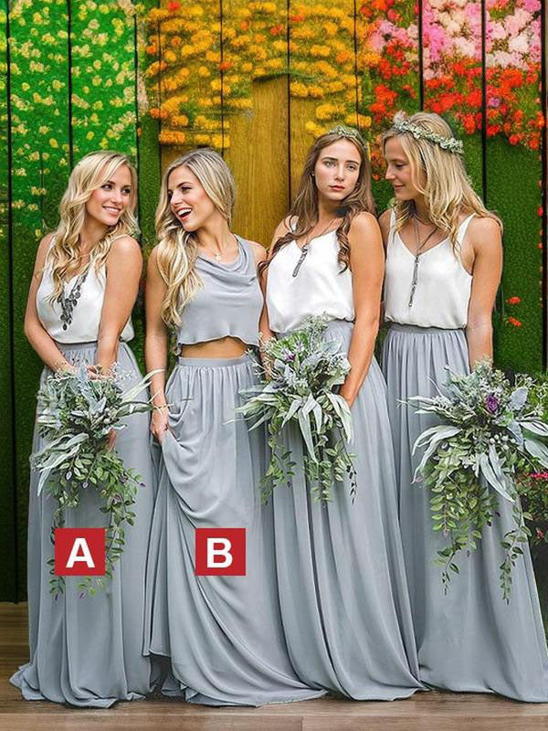 A-line V-neck Pleated Floor-Length Chiffon Bridesmaid Dress