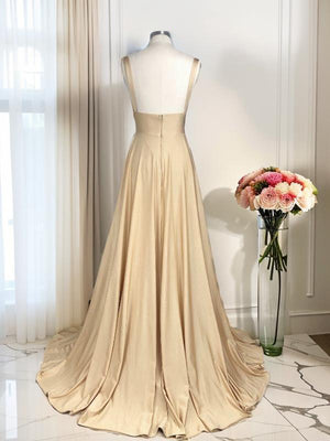 A-line V-neck Pleated Sweep Train Jersey Bridesmaid Dress