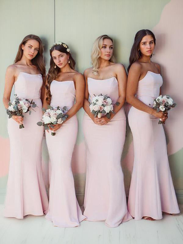 Sheath Straight Ruffles Floor-Length Stretch Crepe Bridesmaid Dress