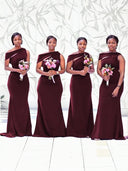 Sheath Scoop Pleated Sweep Train Stretch Crepe Bridesmaid Dress