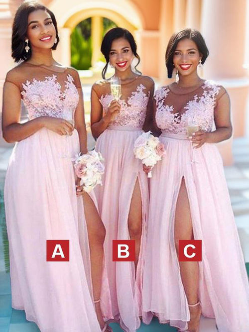 A-line Scoop Appliques Lace Floor-Length Chiffon Bridesmaid Dress