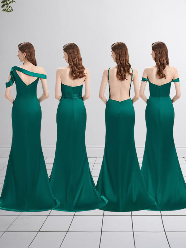 Sheath Off-the-Shoulder Pleated Sweep Train Polyester Bridesmaid Dress