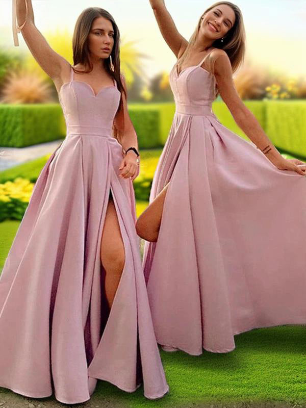 A-line Spaghetti Straps Ruffles Floor-Length Stretch Crepe Bridesmaid Dress