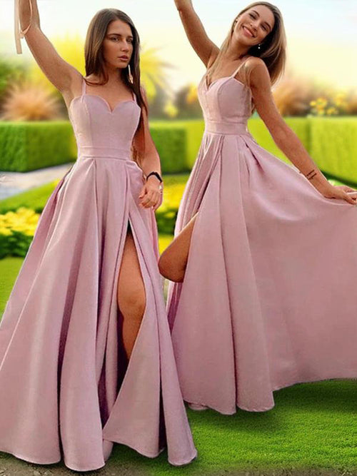 A-line Spaghetti Straps Ruffles Floor-Length Stretch Crepe Bridesmaid Dress