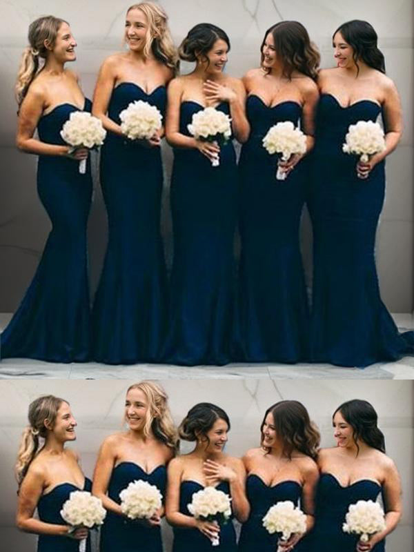 Mermaid Sweetheart Ruffles Sweep Train Stretch Crepe Bridesmaid Dress
