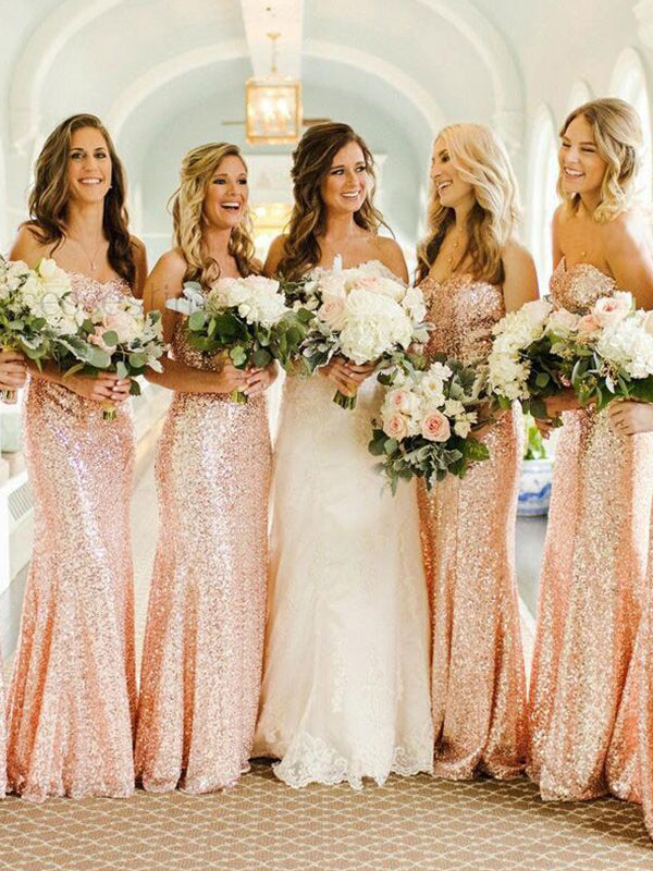Sheath Sweetheart Sequin Sweep Train Sequins Bridesmaid Dress