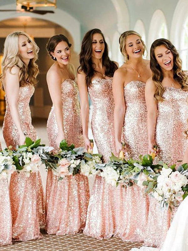Sheath Sweetheart Sequin Sweep Train Sequins Bridesmaid Dress