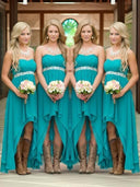 A-line Sweetheart Beading Asymmetrical Chiffon Bridesmaid Dress