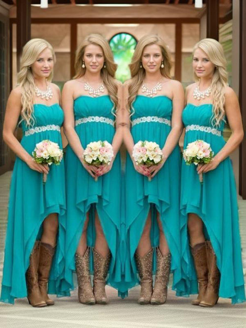 A-line Sweetheart Beading Asymmetrical Chiffon Bridesmaid Dress