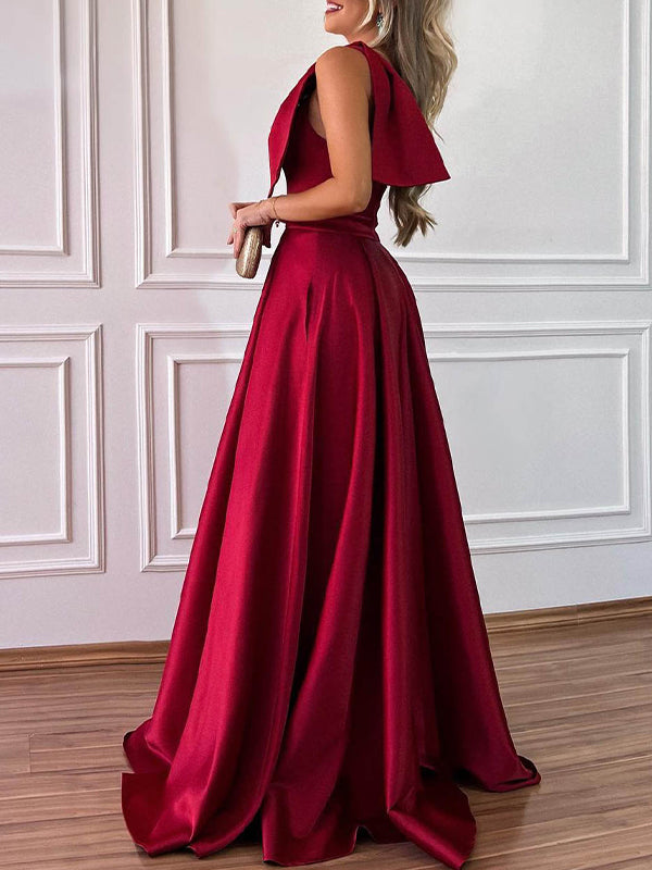 A-line One-Shoulder Floor-Length Satin Bridesmaid Dress