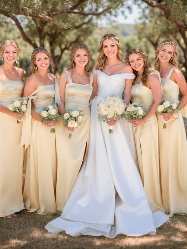 A-line Straps Floor-Length Silk like Satin Bridesmaid Dress