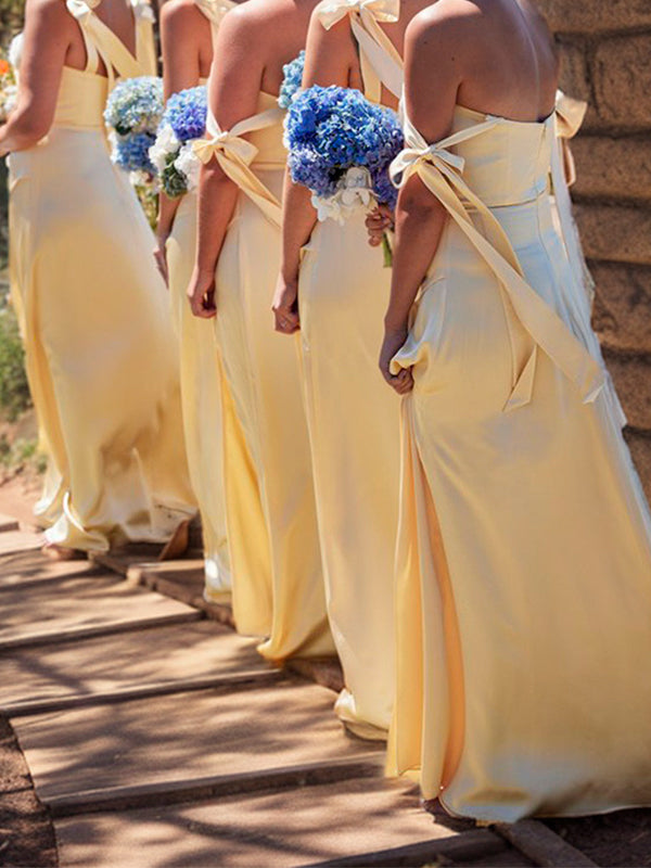 A-line Straps Floor-Length Silk like Satin Bridesmaid Dress