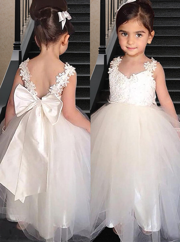 Ball-Gown Sweetheart Bow Floor-Length Tulle Flower Girl Dress