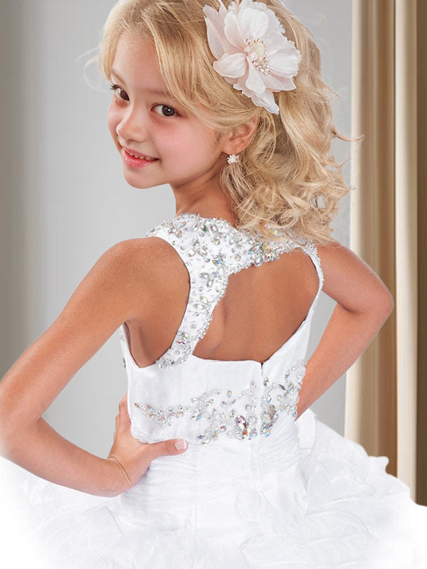 Ball-Gown Straps Beading Floor-Length Organza Flower Girl Dress