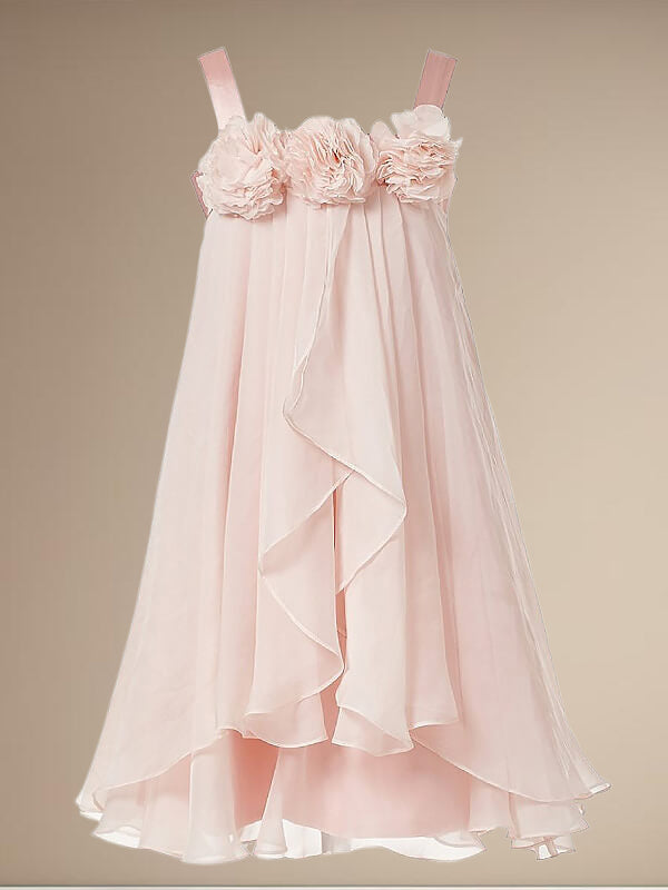A-line Straps Flower Tea-Length Chiffon Flower Girl Dress