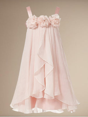A-line Straps Flower Tea-Length Chiffon Flower Girl Dress