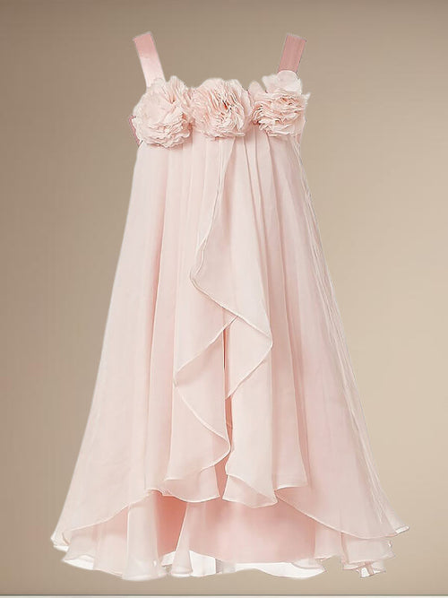 A-line Straps Flower Tea-Length Chiffon Flower Girl Dress