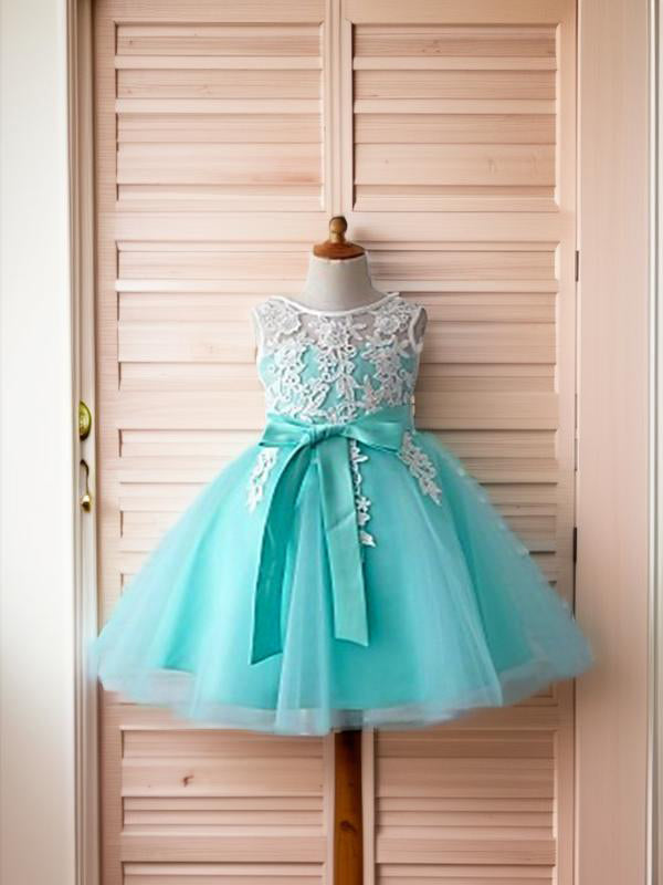 Ball-Gown Scoop Bow Knee-Length Tulle Flower Girl Dress