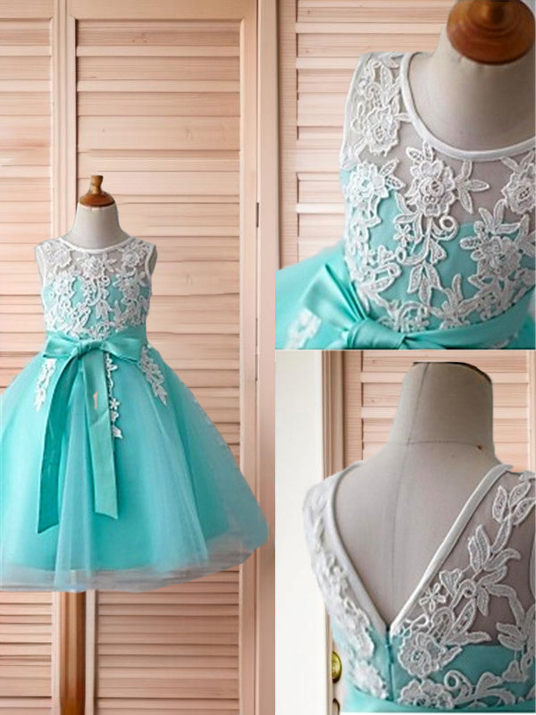Ball-Gown Scoop Bow Knee-Length Tulle Flower Girl Dress
