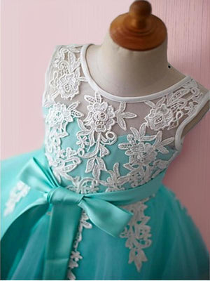 Ball-Gown Scoop Bow Knee-Length Tulle Flower Girl Dress
