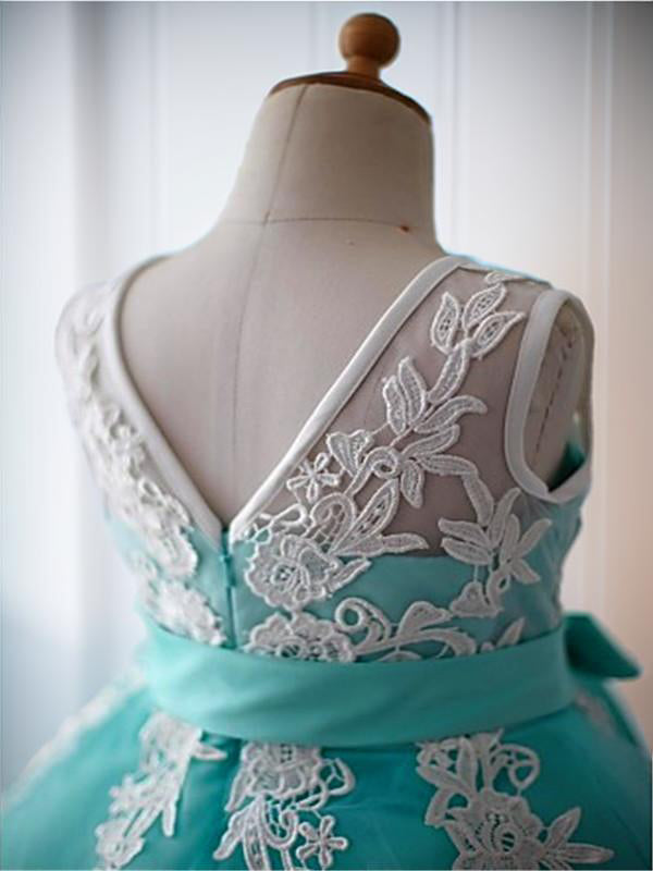 Ball-Gown Scoop Bow Knee-Length Tulle Flower Girl Dress
