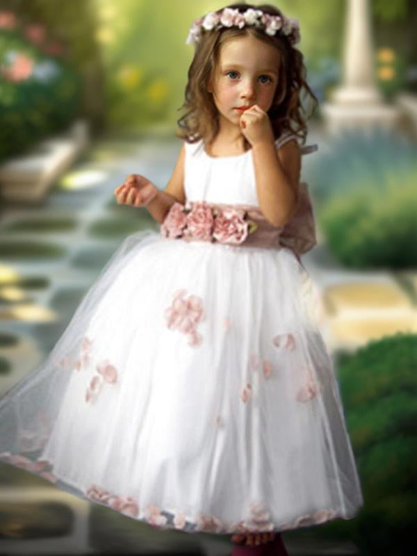 A-line Scoop Bow Floor-Length Tulle Flower Girl Dress