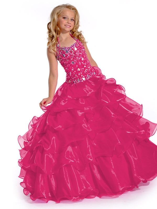 Ball-Gown Halter Beading Floor-Length Organza Flower Girl Dress