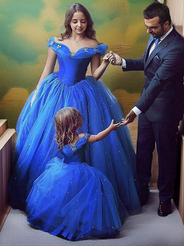 Ball-Gown Off-the-Shoulder Flower Floor-Length Tulle Flower Girl Dress