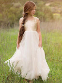 A-line Scoop Sequin Floor-Length Tulle Flower Girl Dress