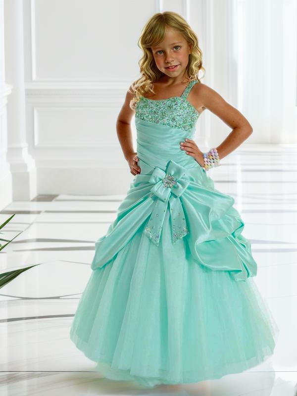 A-line Straps Beading Floor-Length Satin Flower Girl Dress