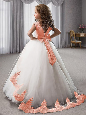 Ball-Gown Scoop Bow Floor-Length Tulle Flower Girl Dress