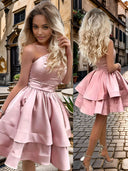 A-line One-Shoulder Ruffles Short/Mini Charmeuse Dress