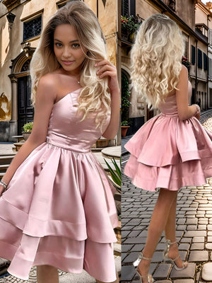 A-line One-Shoulder Ruffles Short/Mini Charmeuse Dress