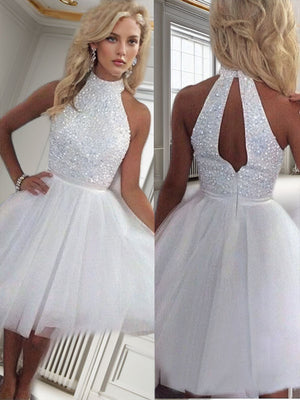 A-line Halter Sequin Short/Mini Tulle Dress