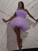 A-line Strapless Ruffles Short/Mini Tulle Dress