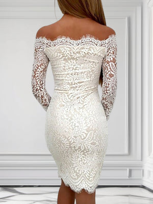 Sheath Off-the-Shoulder Long Sleeves Appliques Lace Short/Mini Lace Dress
