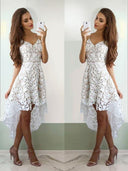 A-line Spaghetti Straps Ruffles Short/Mini Lace Dress