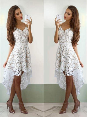 A-line Spaghetti Straps Ruffles Short/Mini Lace Dress