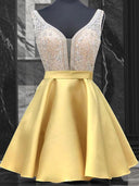 A-line V-neck Ruffles Short/Mini Satin Dress