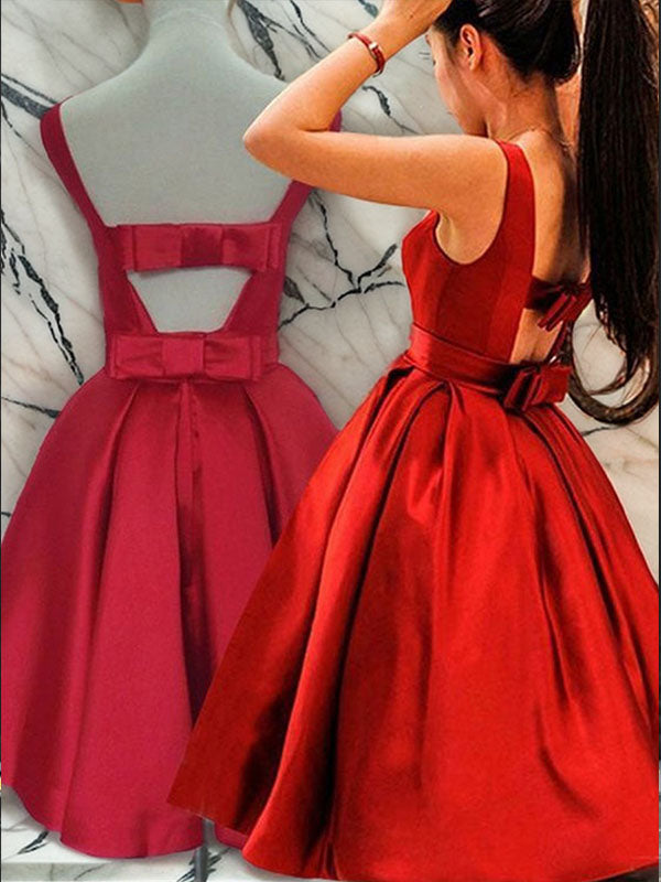 A-line Scoop Ruffles Short/Mini Satin Dress