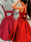 A-line Scoop Ruffles Short/Mini Satin Dress