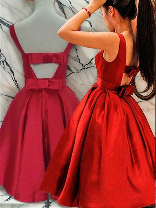 A-line Scoop Ruffles Short/Mini Satin Dress