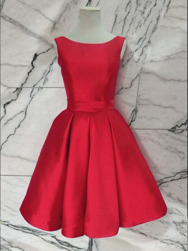 A-line Scoop Ruffles Short/Mini Satin Dress