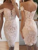Sheath Off-the-Shoulder Appliques Lace Short/Mini Lace Dress