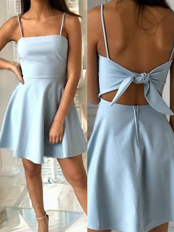 A-line Spaghetti Straps Ruffles Short/Mini Stretch Crepe Dress