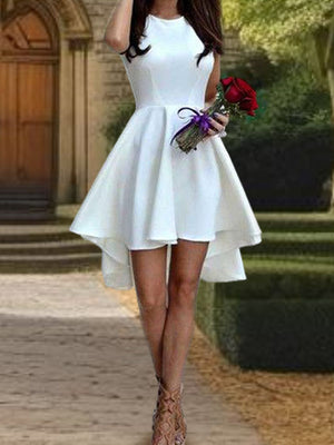 A-line Jewel Pleated Short/Mini Satin Dress
